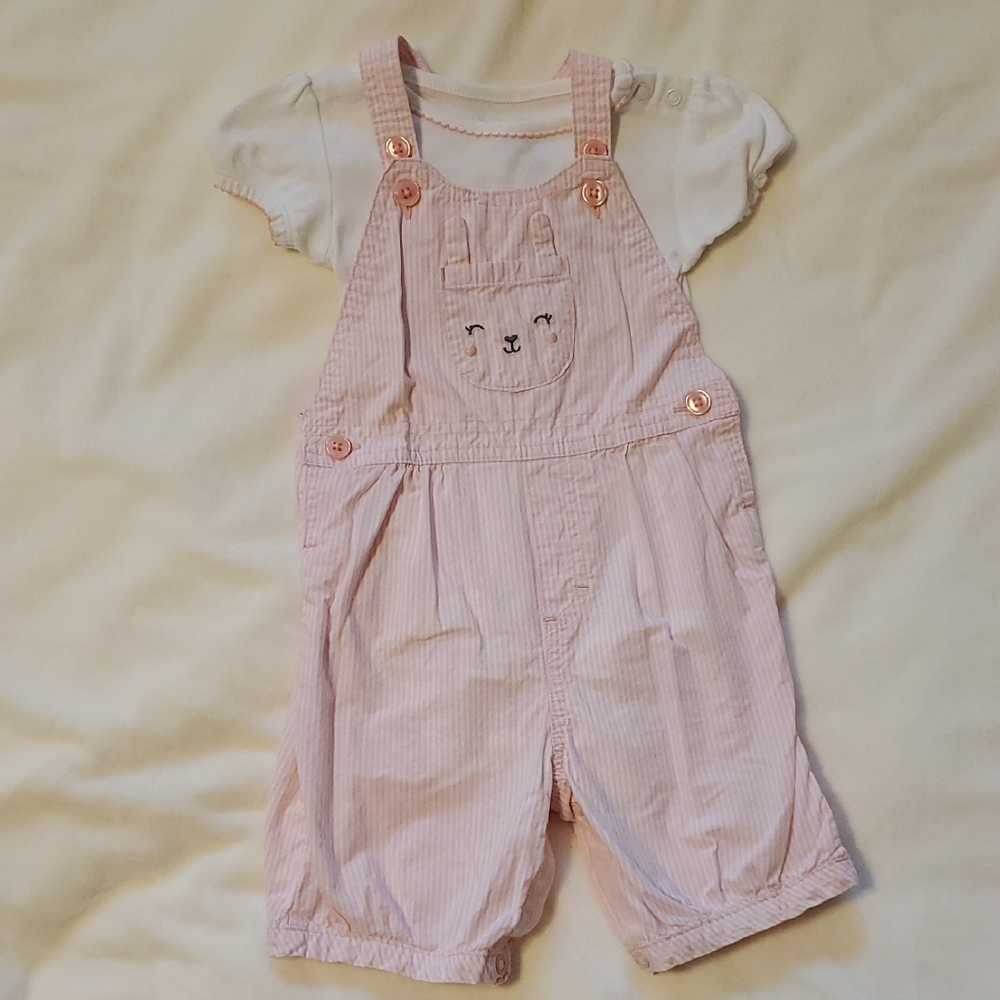 Carter's Pink Striped Overalls with Animal Face Pocket, 2 Piece Set, 18 Months